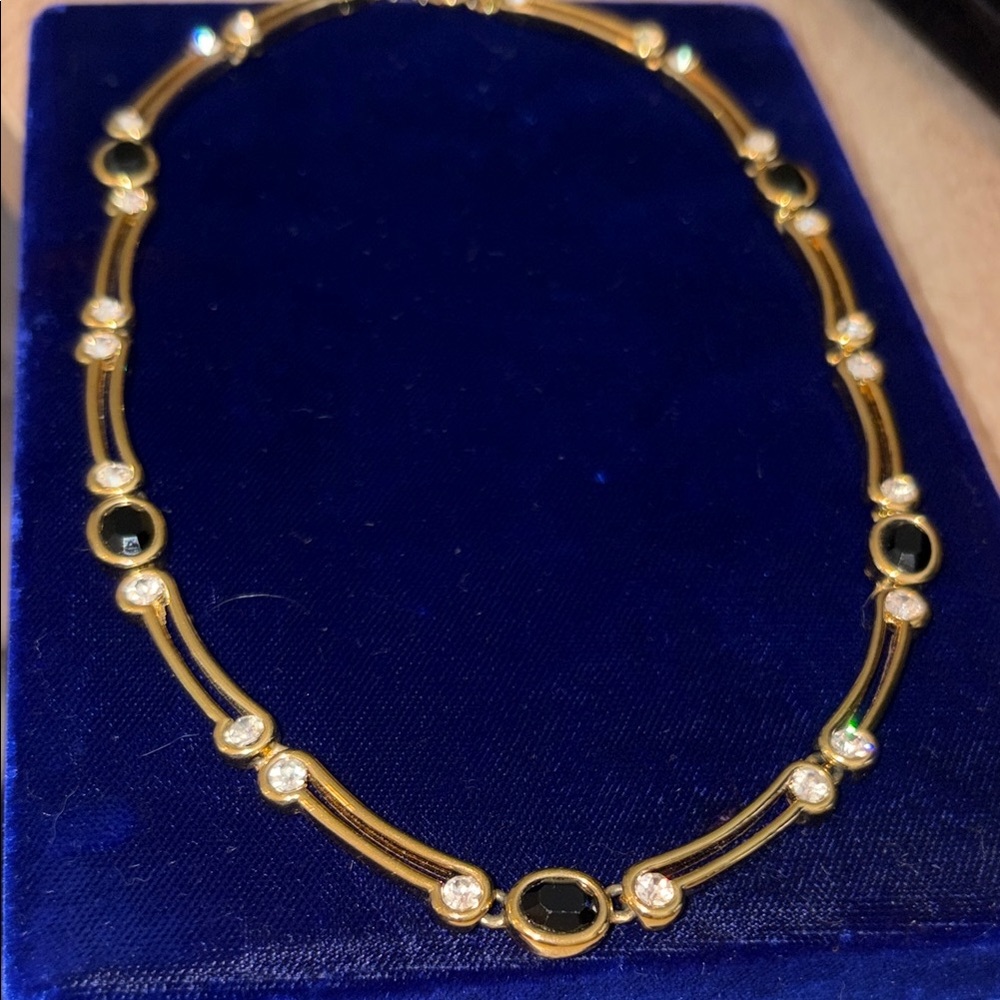 Vintage Crystal and faceted, gemstone necklace, sapphire color